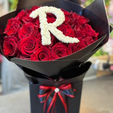 30 Red Roses with Initial Letter